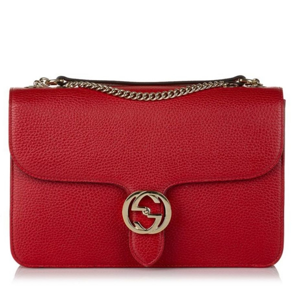 GUCCI Dollar Red Calfskin Interlocking G Shoulder Bag